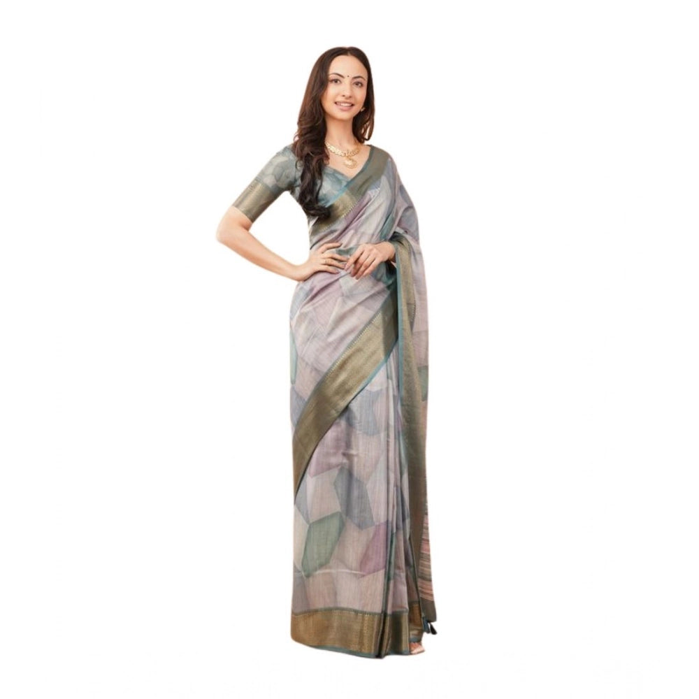 Generic Women's Polyester Printed Saree With Unstitched Blouse 5.5 Mtr (Multicolor)