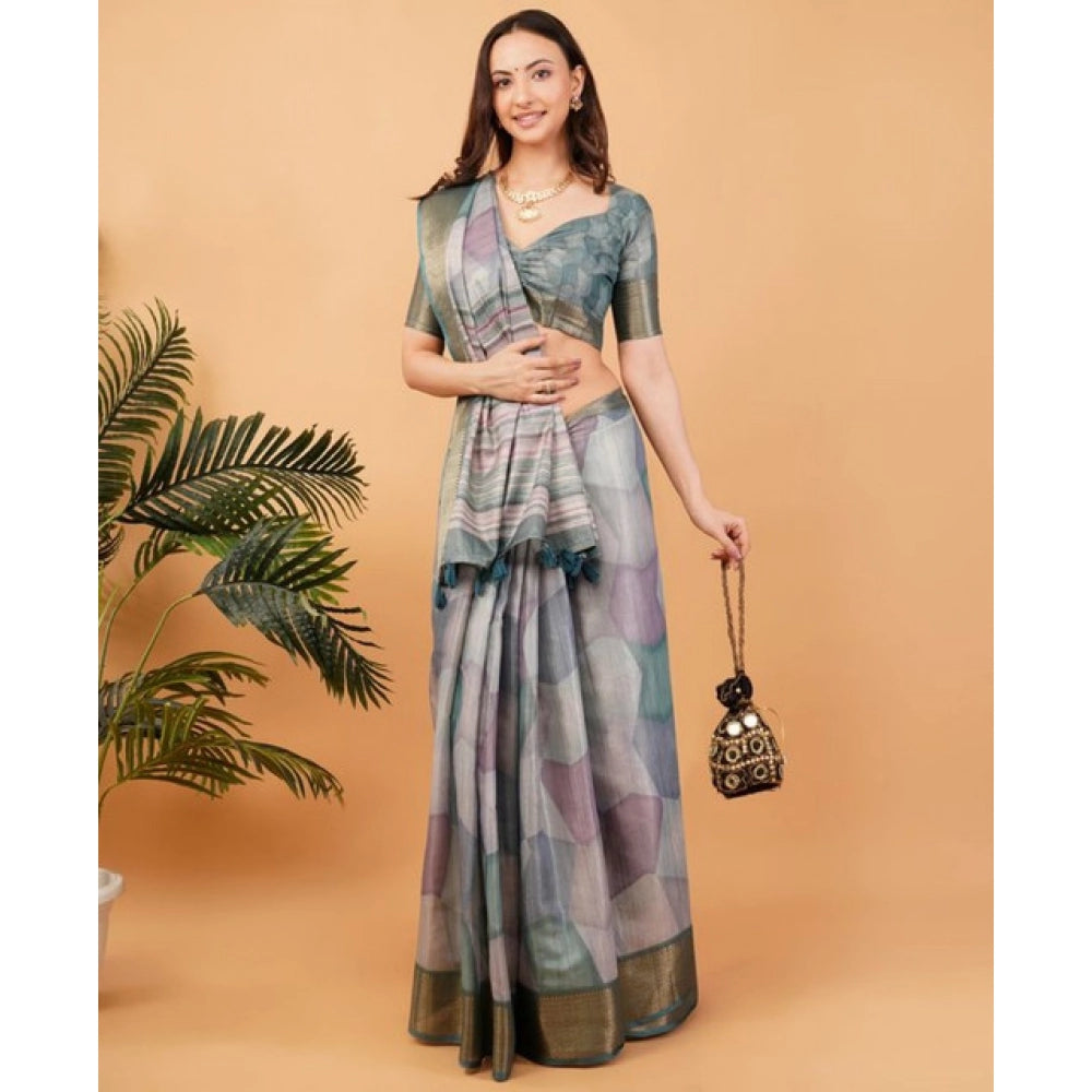 Generic Women's Polyester Printed Saree With Unstitched Blouse 5.5 Mtr (Multicolor)