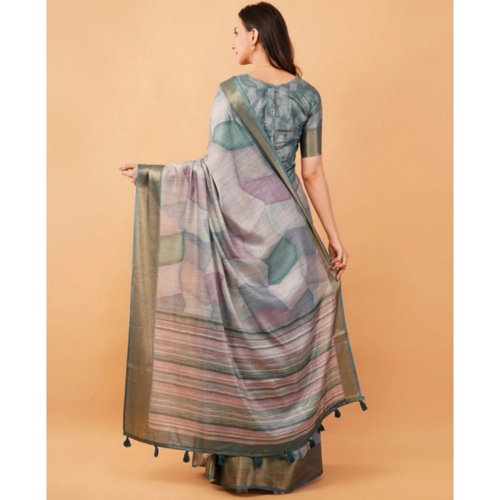 Generic Women's Polyester Printed Saree With Unstitched Blouse 5.5 Mtr (Multicolor)