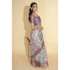 Generic Women's Polyester Printed Saree With Unstitched Blouse 5.5 Mtr (Light Purple)