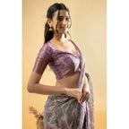 Generic Women's Polyester Printed Saree With Unstitched Blouse 5.5 Mtr (Light Purple)