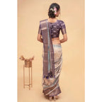 Generic Women's Polyester Printed Saree With Unstitched Blouse 5.5 Mtr (Off-White)