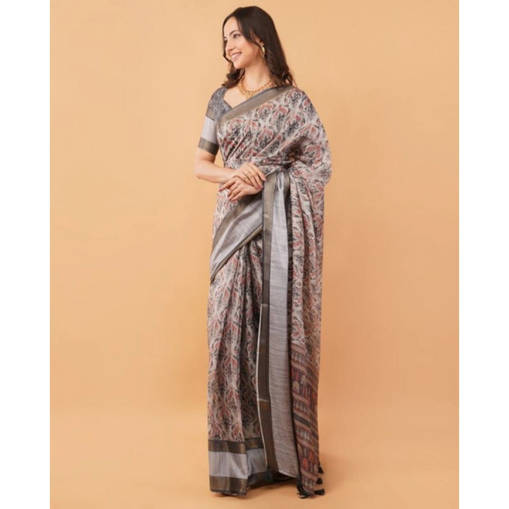 Generic Women's Polyester Printed Saree With Unstitched Blouse 5.5 Mtr (Multicolor)
