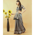 Generic Women's Polyester Printed Saree With Unstitched Blouse 5.5 Mtr (Grey)