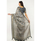 Generic Women's Polyester Printed Saree With Unstitched Blouse 5.5 Mtr (Grey)