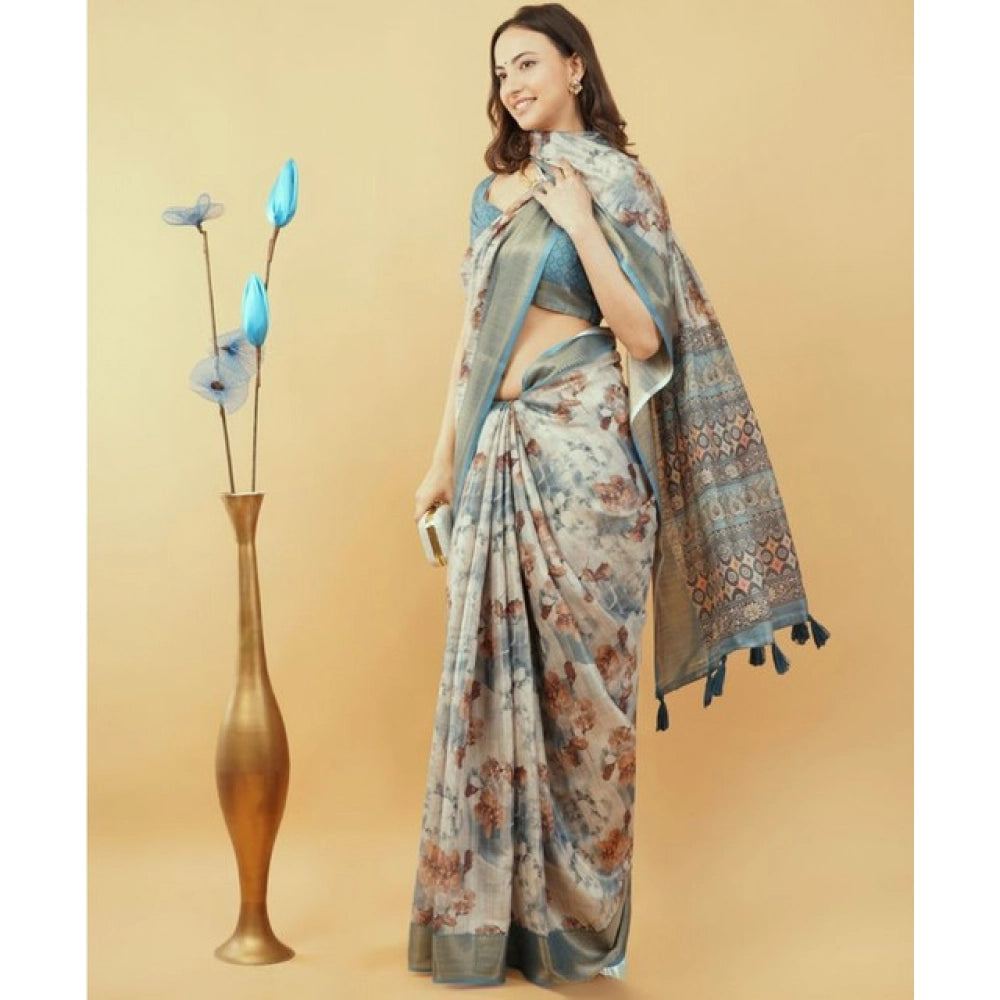 Generic Women's Polyester Printed Saree With Unstitched Blouse 5.5 Mtr (Multicolor)