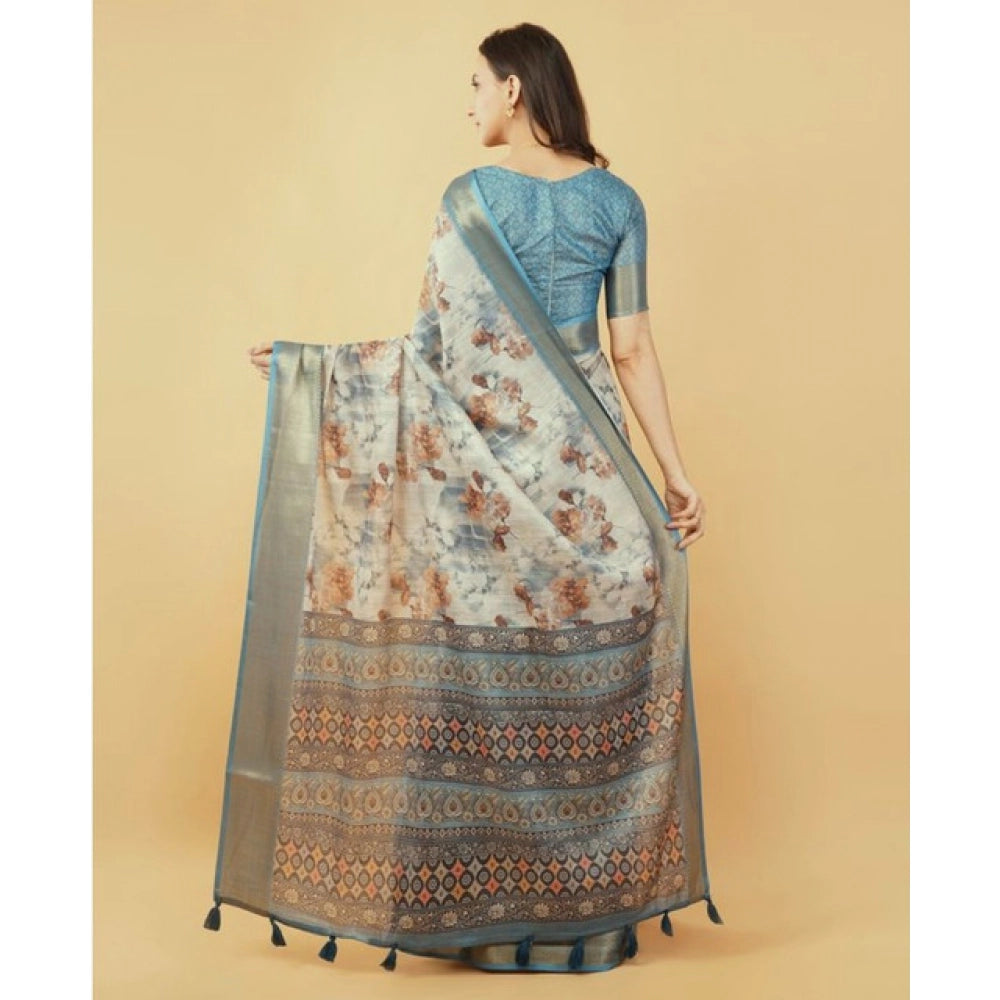 Generic Women's Polyester Printed Saree With Unstitched Blouse 5.5 Mtr (Multicolor)