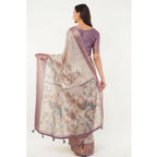 Generic Women's Polyester Printed Saree With Unstitched Blouse 5.5 Mtr (Cream)