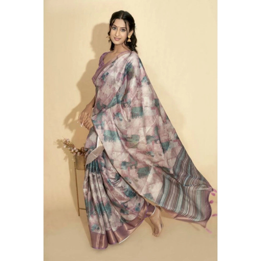 Generic Women's Polyester Printed Saree With Unstitched Blouse 5.5 Mtr (Multicolor)