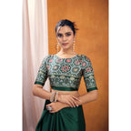 Generic Women's Satin Crepe Printed Saree With Unstitched Blouse 5.5Mtr (Bottle Green)