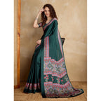 Generic Women's Satin Crepe Printed Saree With Unstitched Blouse 5.5Mtr (Green)