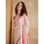 Generic Women's Satin Crepe Printed Saree With Unstitched Blouse 5.5Mtr (Off White)