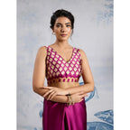 Generic Women's Satin Crepe Printed Saree With Unstitched Blouse 5.5Mtr (Purple)