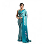 Generic Women's Satin Crepe Printed Saree With Unstitched Blouse 5.5Mtr (Rama Blue)