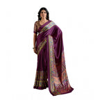 Generic Women's Satin Crepe Printed Saree With Unstitched Blouse 5.5Mtr (Purple)