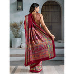 Generic Women's Satin Crepe Printed Saree With Unstitched Blouse 5.5Mtr (Maroon)