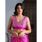 Generic Women's Satin Crepe Printed Saree With Unstitched Blouse 5.5Mtr (Pink)