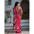 Generic Women's Satin Crepe Printed Saree With Unstitched Blouse 5.5Mtr (Red)