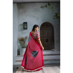 Generic Women's Satin Crepe Printed Saree With Unstitched Blouse 5.5Mtr (Red)