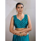 Generic Women's Satin Crepe Printed Saree With Unstitched Blouse 5.5Mtr (Sky Blue)