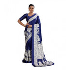 Generic Women's Satin Crepe Printed Saree With Unstitched Blouse 5.5Mtr (Blue)