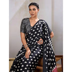 Generic Women's Satin Crepe Printed Saree With Unstitched Blouse 5.5Mtr (Black)