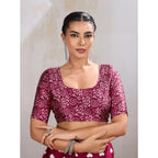 Generic Women's Satin Crepe Printed Saree With Unstitched Blouse 5.5Mtr (Maroon)