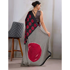 Generic Women's Satin Crepe Printed Saree With Unstitched Blouse 5.5Mtr (Maroon)