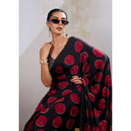 Generic Women's Satin Crepe Printed Saree With Unstitched Blouse 5.5Mtr (Maroon)