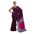 Generic Women's Satin Crepe Printed Saree With Unstitched Blouse 5.5Mtr (Pink)