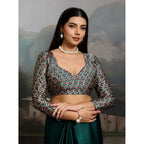 Generic Women's Satin Crepe Printed Saree With Unstitched Blouse 5.5Mtr (Green)