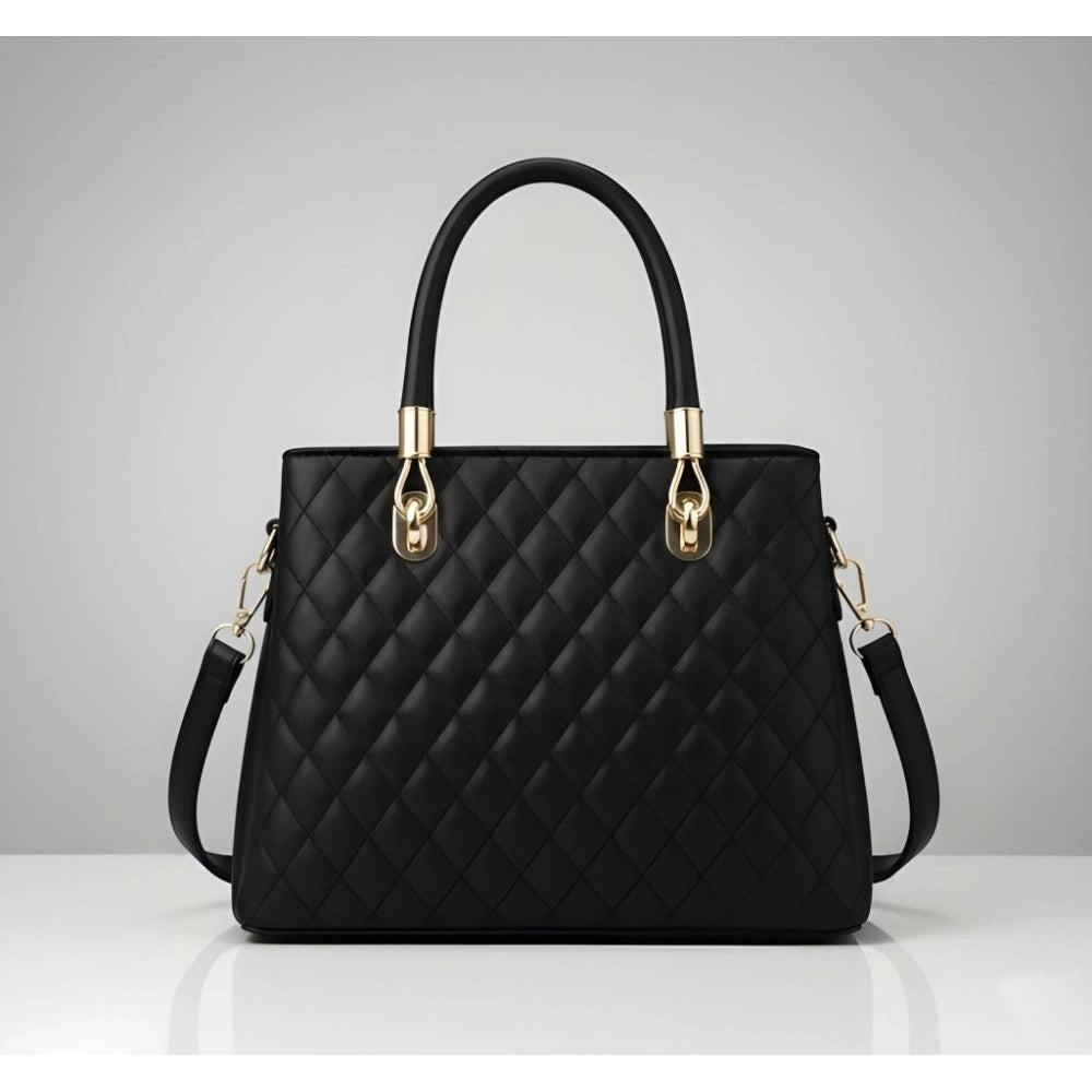 Generic Women's PU Leather Solid Shoulder Zipper Handbag (Black)