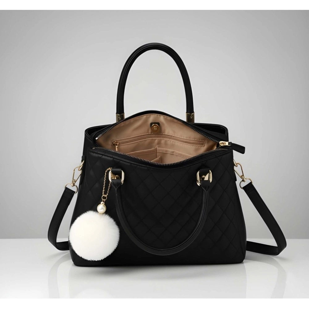 Generic Women's PU Leather Solid Shoulder Zipper Handbag (Black)