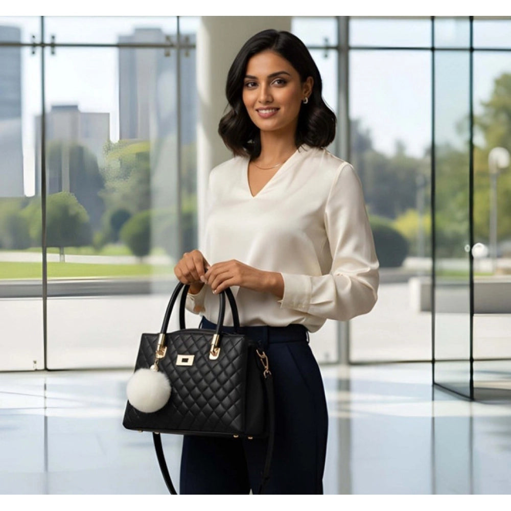 Generic Women's PU Leather Solid Shoulder Zipper Handbag (Black)