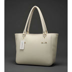 Generic Women's PU Leather Solid Shoulder Zipper Handbag (Cream)