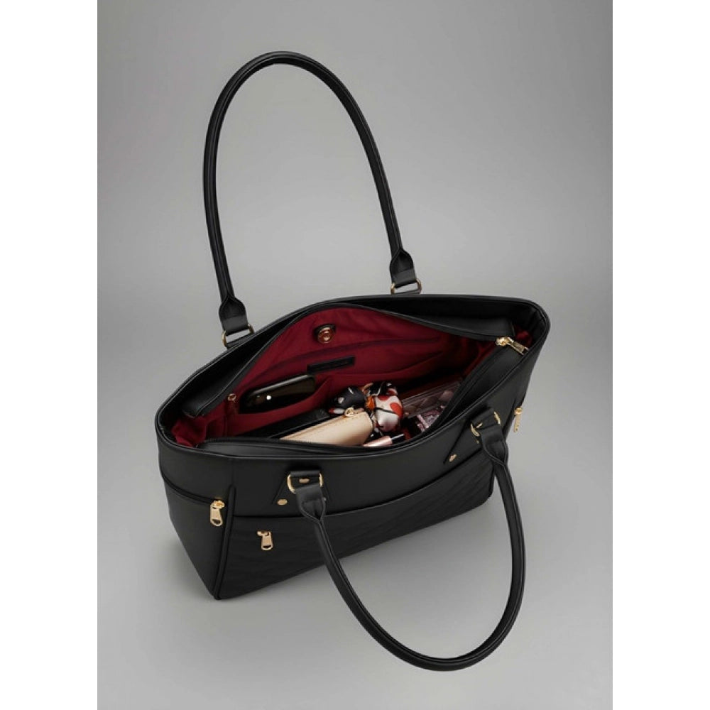 Generic Women's PU Leather Solid Shoulder Zipper Handbag (Black)