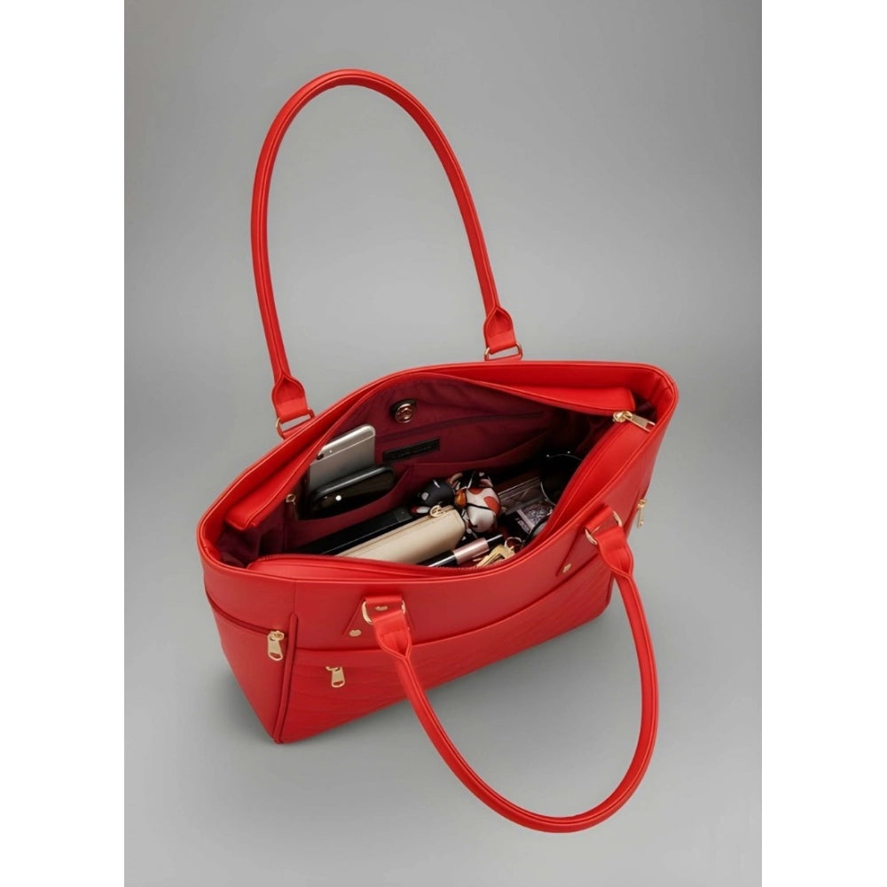 Generic Women's PU Leather Solid Shoulder Zipper Handbag (Red)
