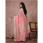 Generic Women's Cotton Printed Saree With Unstitched Blouse 5.5Mtr (Coral Pink)
