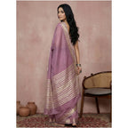 Generic Women's Cotton Printed Saree With Unstitched Blouse 5.5Mtr (Purple)