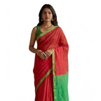 Generic Women's Cotton Printed Saree With Unstitched Blouse 5.5Mtr (Red)