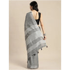 Generic Women's Linen Cotton Printed Saree With Unstitched Blouse 5.5Mtr (Dark Grey)