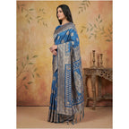 Generic Women's Silk Blend Printed Saree With Unstitched Blouse 5.5Mtr (Sky Blue)