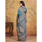 Generic Women's Silk Blend Printed Saree With Unstitched Blouse 5.5Mtr (Teal)