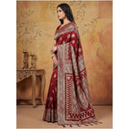 Generic Women's Silk Blend Printed Saree With Unstitched Blouse 5.5Mtr (Maroon)