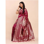 Generic Women's Banarasi Silk Printed Saree With Unstitched Blouse 5.5Mtr (Magenta)