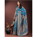 Generic Women's Silk Printed Saree With Unstitched Blouse 5.5Mtr (Teal)