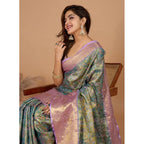 Generic Women's Jacquard Saree With Unstitched Blouse 5.5Mtr (Multicolor)