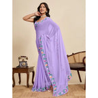 Generic Women's Georgette Printed Saree With Unstitched Blouse 5.5Mtr (Lavender)