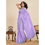 Generic Women's Georgette Printed Saree With Unstitched Blouse 5.5Mtr (Lavender)