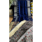 Generic Women's Tussar Silk Madhubani Saree With Unstitched Blouse 5.5Mtr (Blue)